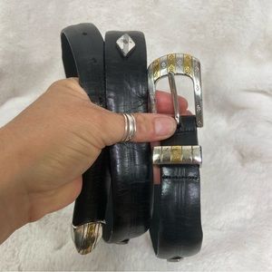 Bill Adler black silver & gold tone black leather belt size 36